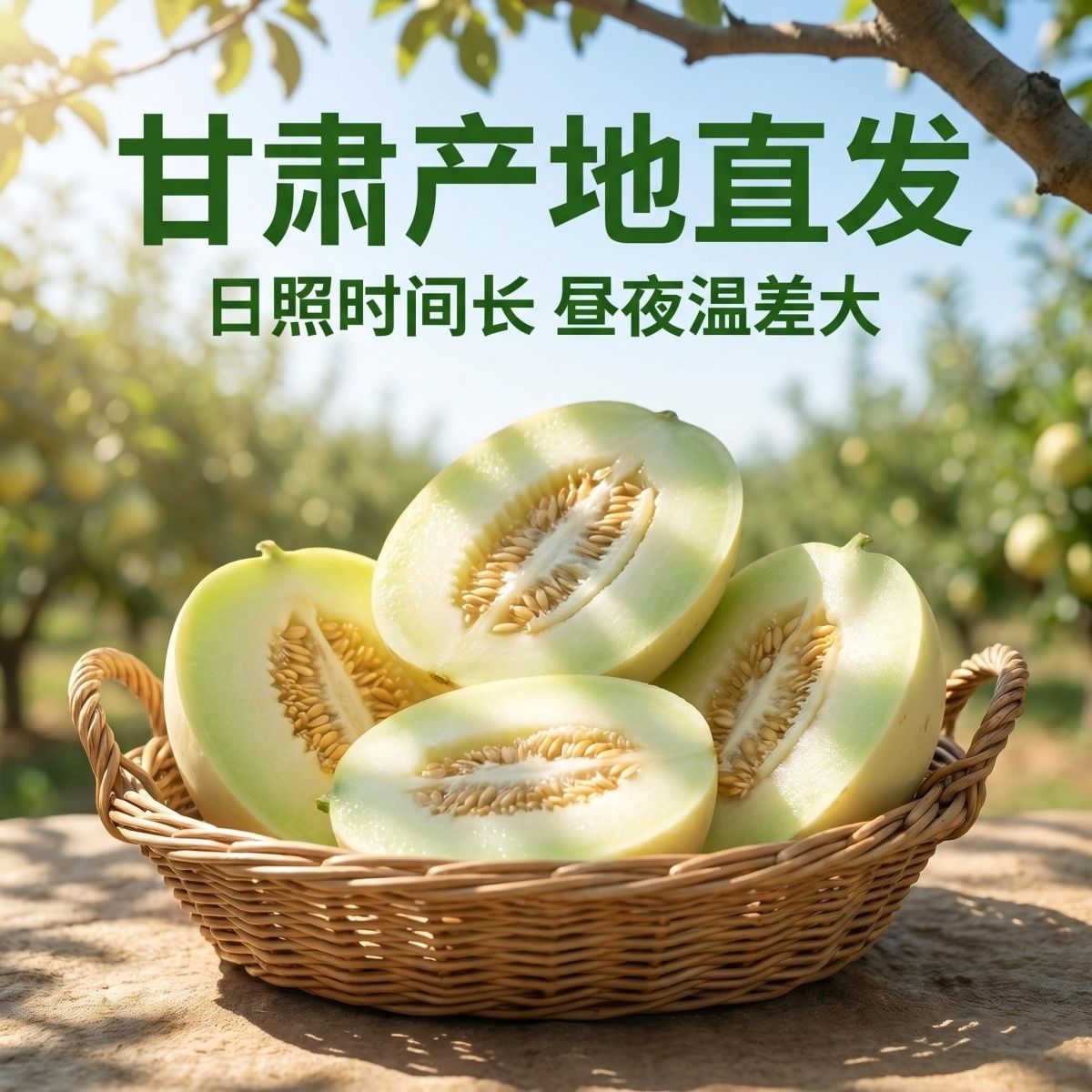 甘肃民勤沙漠银蒂白兰瓜网纹甜瓜