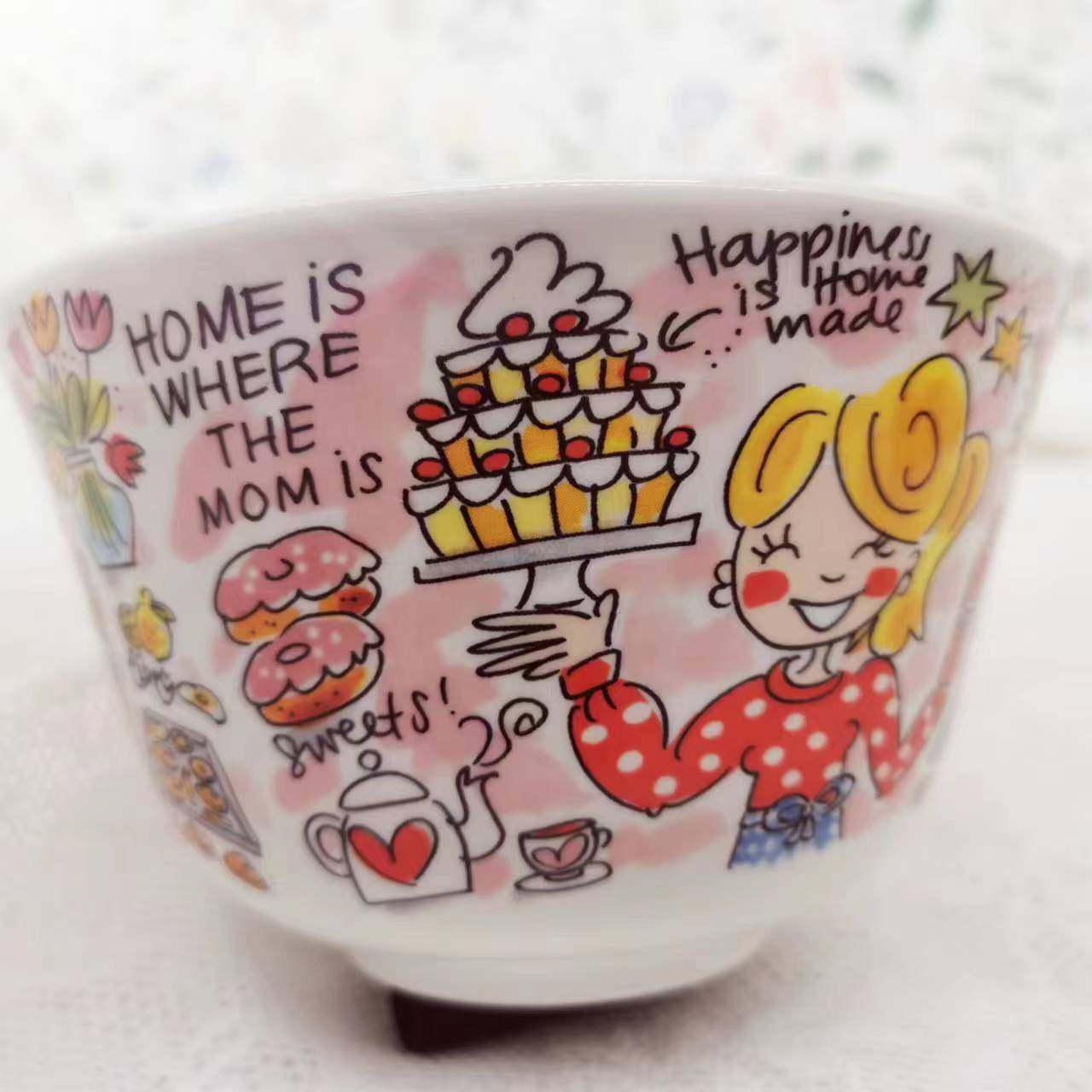 外贸陶瓷出口荷兰太太blond手绘卡通人物5.5寸米饭碗汤面碗甜品碗