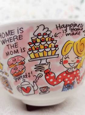 外贸陶瓷出口荷兰太太blond手绘卡通人物5.5寸米饭碗汤面碗甜品碗