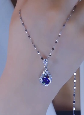 水滴项链女紫色吊坠小众轻奢时尚