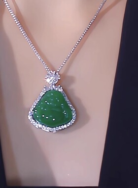 新中式弥勒佛吊坠项链女2025新款民族风送妈妈礼物绿色冰透锁骨链