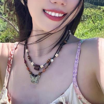 西藏新疆草原旅游复古串珠蝴蝶项链女锁骨链川西大西北旅行配饰