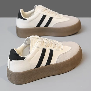 德训鞋女款2025春夏季新款百搭厚底小白鞋大学生运动透气休闲板鞋