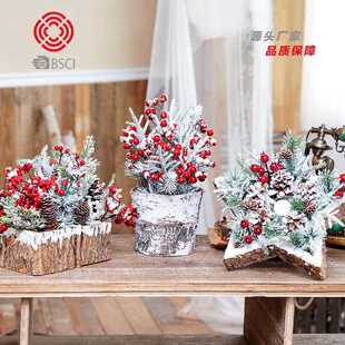 饰品圣外诞节摆件创意原木粘雪台具装 烛贸风圣家诞装 饰品