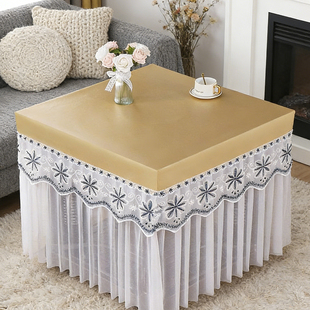 现代风防水防污桌布四季薄款正方形蕾丝包角防油暖炉八仙桌一体罩