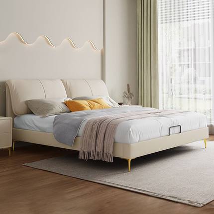 北欧轻奢科技布艺床1.8m主卧双人床1.5m奶油风小户型软包实木床