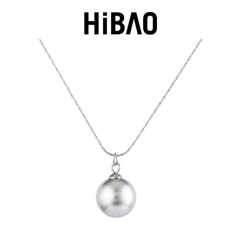 HIBAO喜小宝法式轻奢真多麻灰色单颗珍珠项链女吊坠锁骨链毛衣链