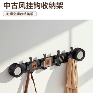 饰置物架免打孔 中古风吸盘联排挂钩玄关挂衣架钥匙收纳衣钩壁挂装