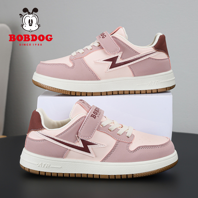 巴布豆女童低帮板鞋2025春秋新款儿童皮面防水百搭休闲女孩运动鞋