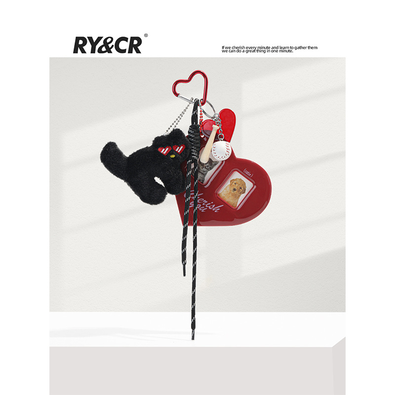 原创安可拉红ins风大爱心照片卡套挂饰钥匙扣miu系包包挂件