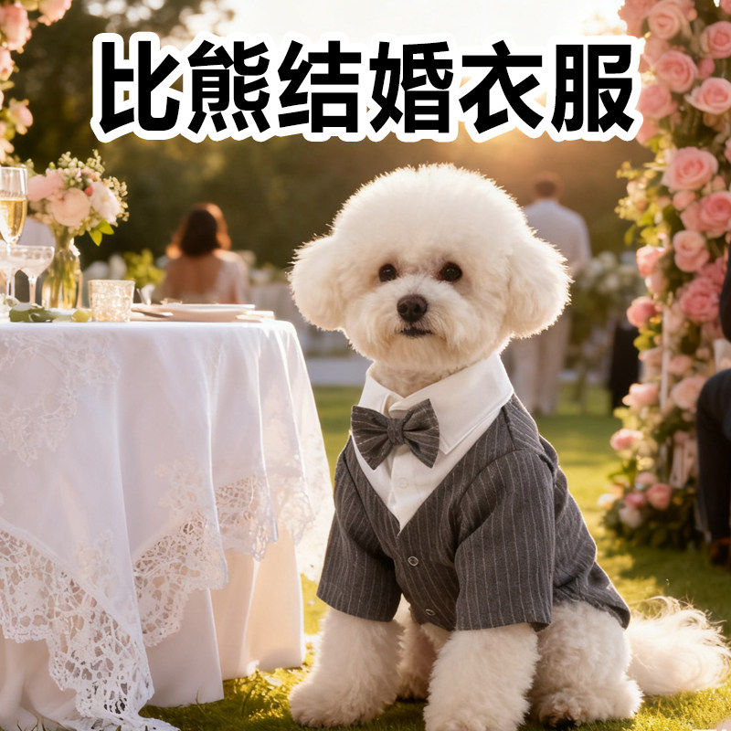 比熊结婚衣服参加婚礼小狗狗陪嫁宠物婚纱西装春秋冬季燕尾服礼服