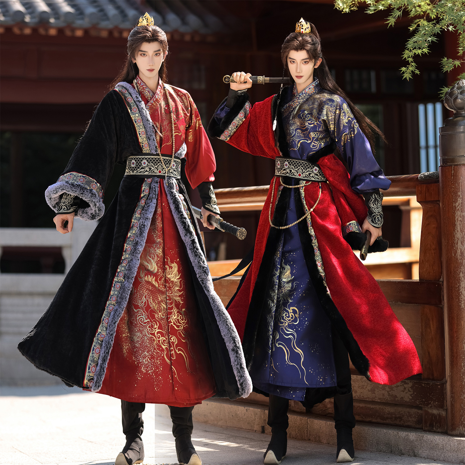 原创织金交领袍加绒秋冬大氅cos