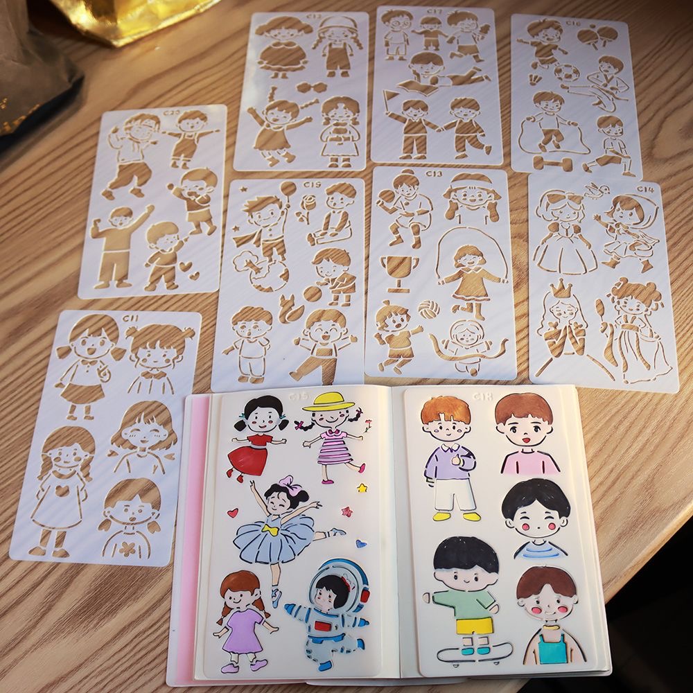 儿童绘画模具手抄报镂空模板小学生diy画手帐宝宝成长手册花边尺