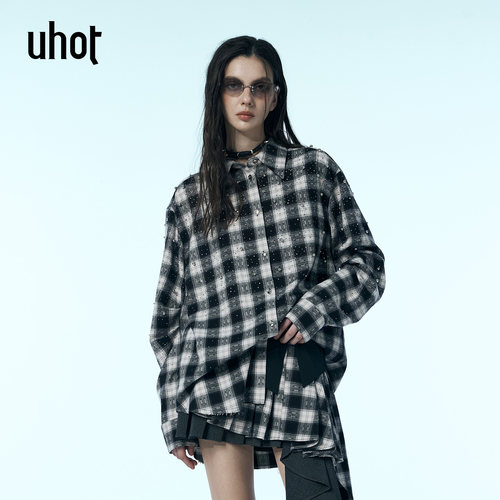 黑白撞色怀旧格纹回潮衬衫