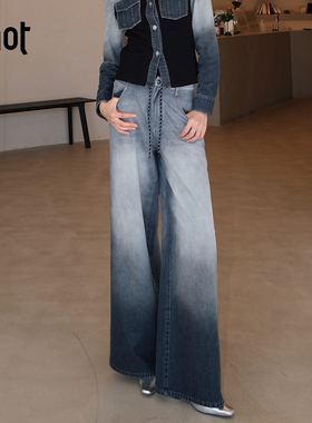 uhot/诱货黑灰双腰头直筒阔腿牛仔长裤女慵懒复古水洗 UWWA2K628M