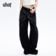 uhot UWLS1K037 复古个性 诱货26春黑色蝴蝶结烫钻牛仔弯刀裤 女经典