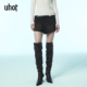 uhot 诱货咖色不对称短皮裙高腰A字半身裙拼接设计新款 UWWW3Q382