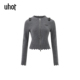 秋新款 uhot UWWA3Z097 修身 水洗开衫 诱货灰 白色慵懒风条纹羊毛衫