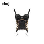 uhot 诱货黑色蕾丝鱼骨微透胸衣辣妹吊带女拼接性感复古UWWA2N451