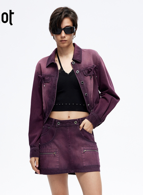 uhot/诱货26春新玫红渐变短款牛仔夹克外套休闲工装酷飒UWLS1W023