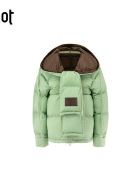 uhot/诱货绿色连帽撞色鹅绒上衣宽松短款高级保暖25新款UWWW3W223
