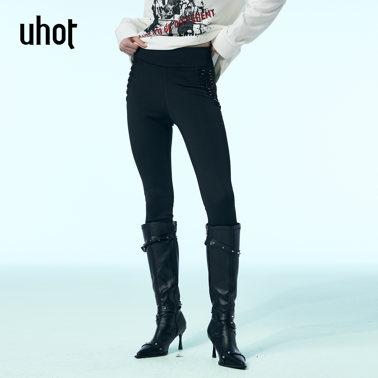 黑色微紧身牛仔裤修身小脚裤