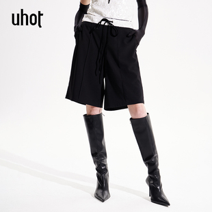 新款 uhot 誘貨黑白撞色亮片休閑直筒中褲 女2025夏季 UWWR3M422