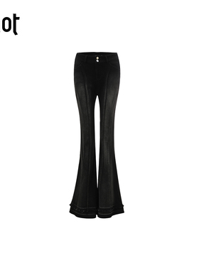 uhot/诱货黑灰修身牛仔微喇裤经典高腰洗水渐变复古辣妹UWWW5K445