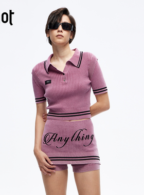 uhot/诱货26春玫粉/蓝色短款条纹针织衫套头女短袖 UWLS1Z040