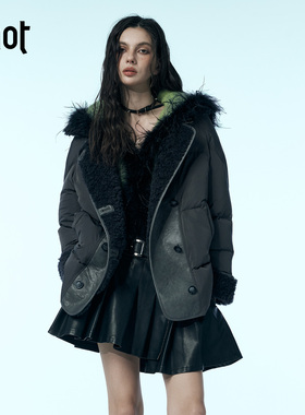 uhot/诱货灰色环保皮草拼接羽绒服防风保暖鹅绒服25新款UWWW5W389