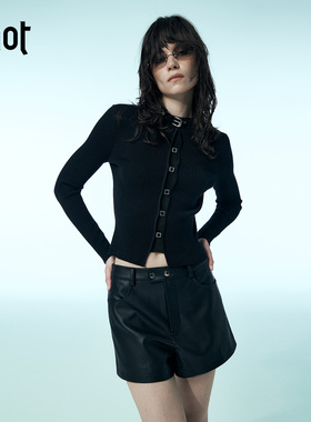 uhot/诱货黑色金属环扣立领修身针织开衫甜酷通勤25新款UWWW4Z305