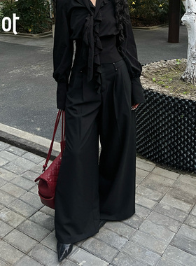 uhot/诱货26春黑色高腰钉珠双裤腰休闲裤女流光甜酷风 UWLS1K615M