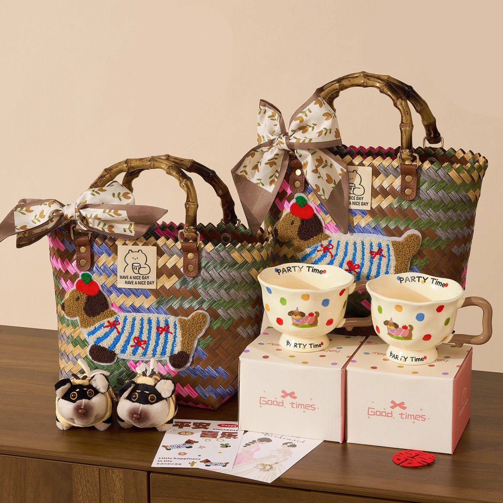 伴手礼女伴娘结婚高档实用礼物腊肠狗手提包婚礼礼盒空盒子编织篮,包装,商务礼品包装,淘宝优惠券,粉丝福利购,淘宝优惠卷