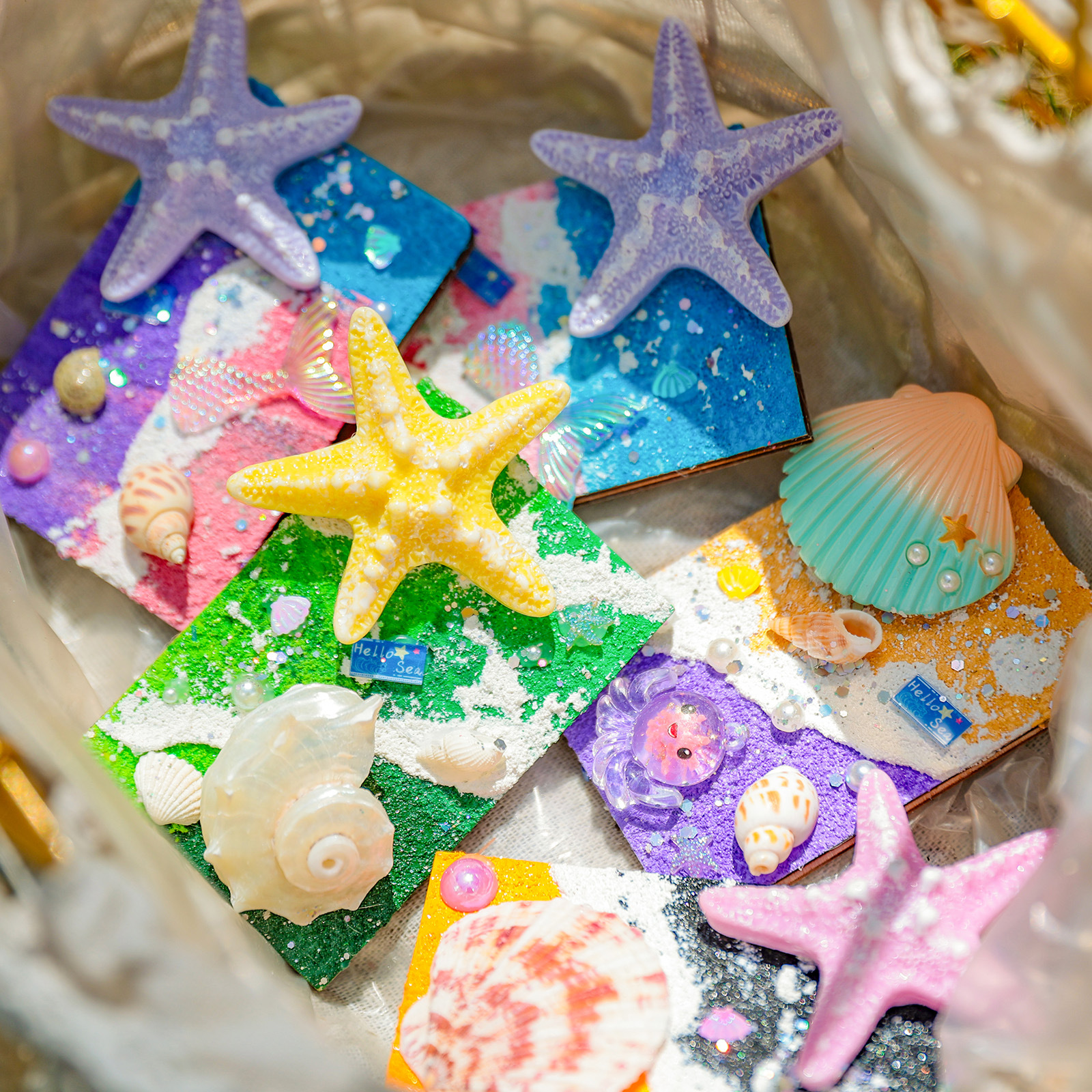 新款ins炫彩树脂贝壳海星沙画冰箱贴景区海洋文创磁吸贴纪念礼品