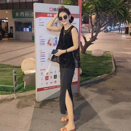 法式小香风套装女夏季2025新款黑色简约无袖背心上衣半身裙两件套