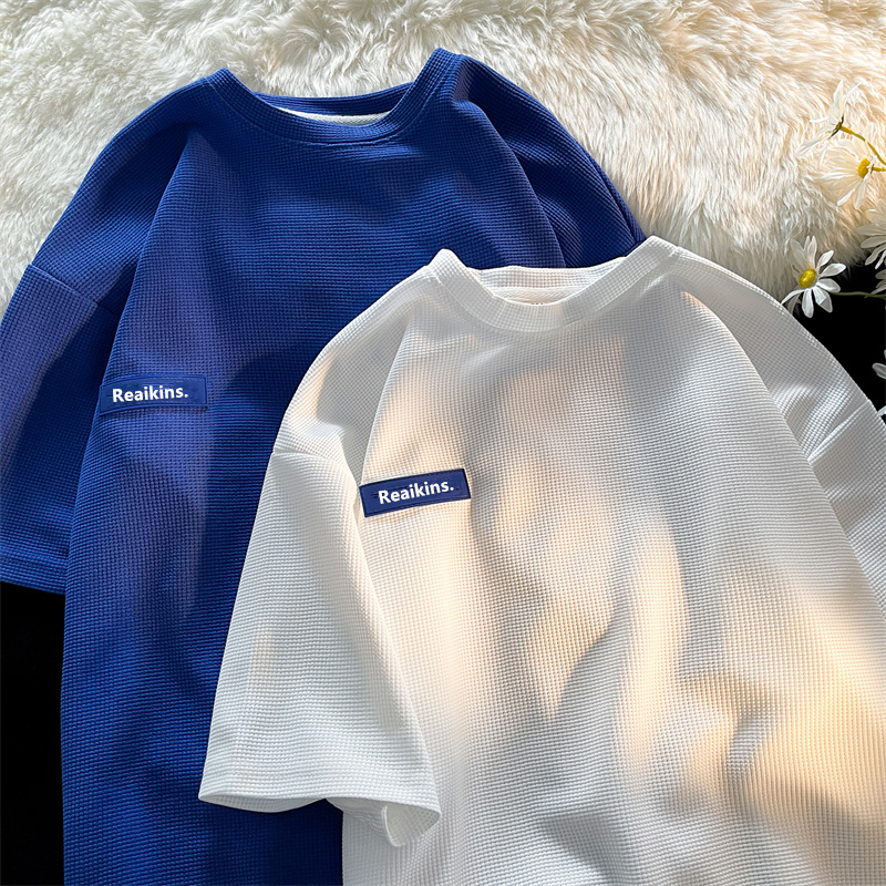 华夫格短袖T恤男夏季潮牌ins潮流百搭体恤情侣宽松圆领半袖上衣服