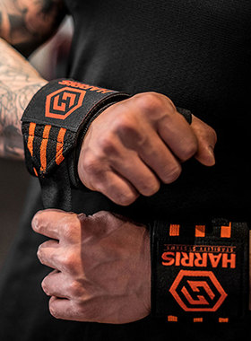 哈里斯橙色高硬度加压男卧推手腕绷带固定健身保护腕带套指护腕