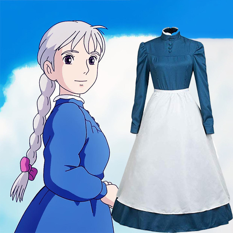 哈尔的移动城堡服 苏菲play 蓝色连衣裙女装角色扮演服跨境