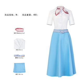 罗马假日女主安妮公主cosplay 蓝白套装裙 奥黛丽赫本同款cos服装