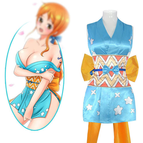 动漫海贼王娜美cos服 万圣节Nami性感缎面印花短款和服cosplay