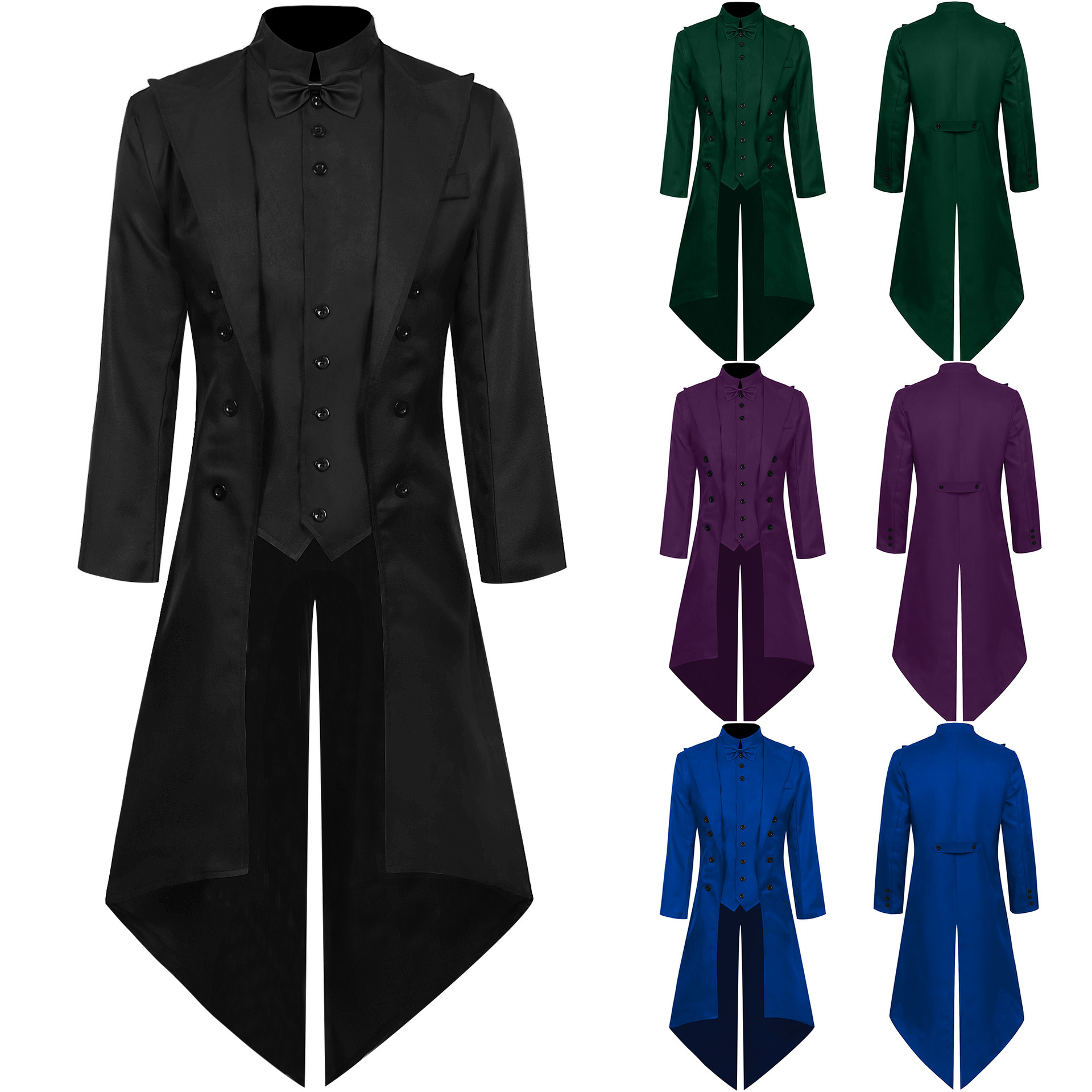 欧美新款万圣节中世纪复古服装中长修身燕尾服cosplay舞台表演服