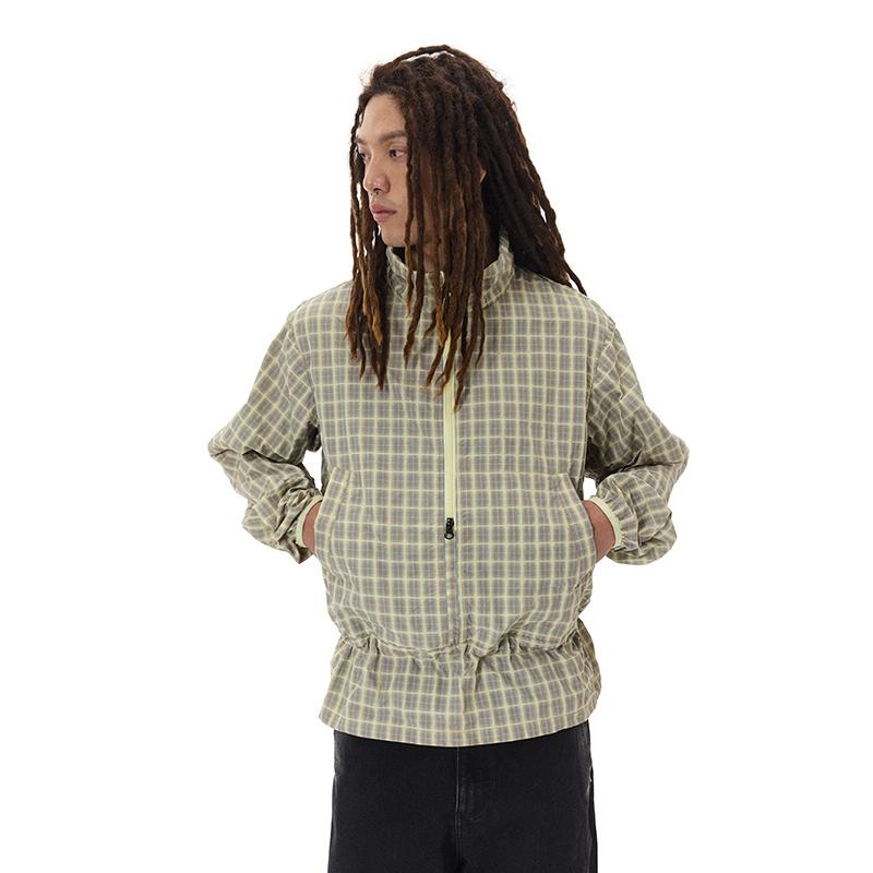 CRICLE CAGE 环洞 格子复古半拉链可调节立领运动长袖外套夹克