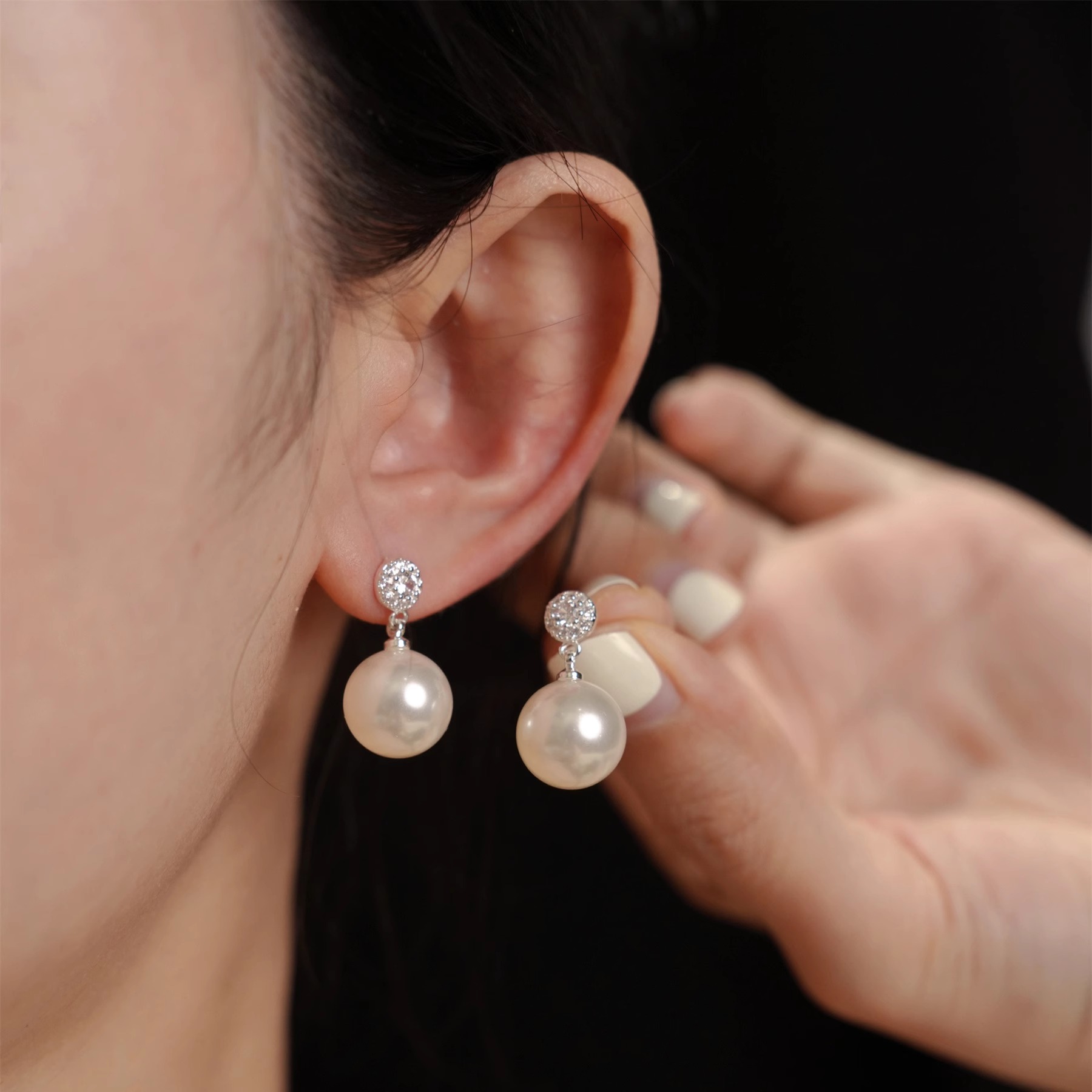 时尚锆石珍珠耳钉女纯银2025款爆款百搭无耳洞耳夹高级感耳环耳饰
