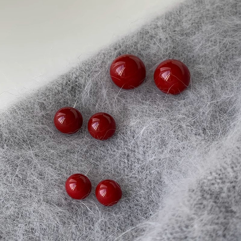 伊灿酒红色车厘子朱砂红豆豆耳钉