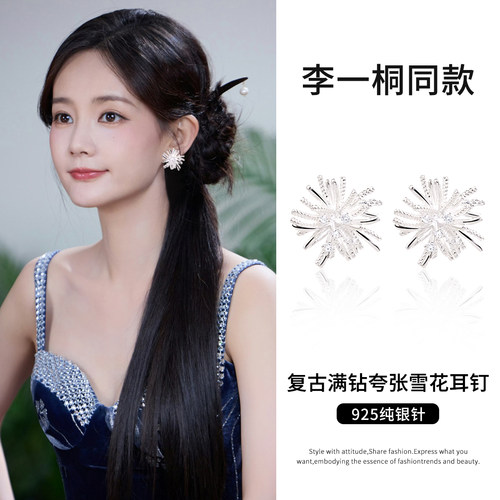 伊灿李一桐同款雪花耳钉女纯银