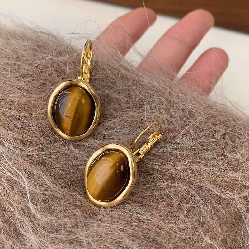 美拉德虎眼石耳钉女纯银小众设计高级感耳饰224年新款爆款耳环