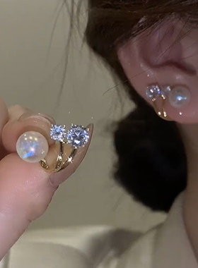 珍珠耳环2026年新款潮小众设计感高级水钻耳钉女纯银气质时尚耳饰