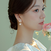 精致闪钻蝴蝶结珍珠耳坠女2025新款 设计感纯银耳钉气质耳饰女 爆款