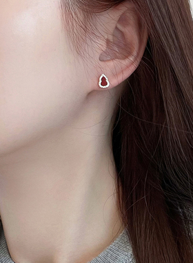 S999纯银针红色耳钉女高级感无耳洞耳夹2025新款爆款百搭耳环耳饰