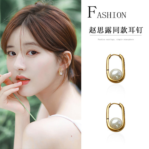 伊灿D家CD珍珠复古耳圈女